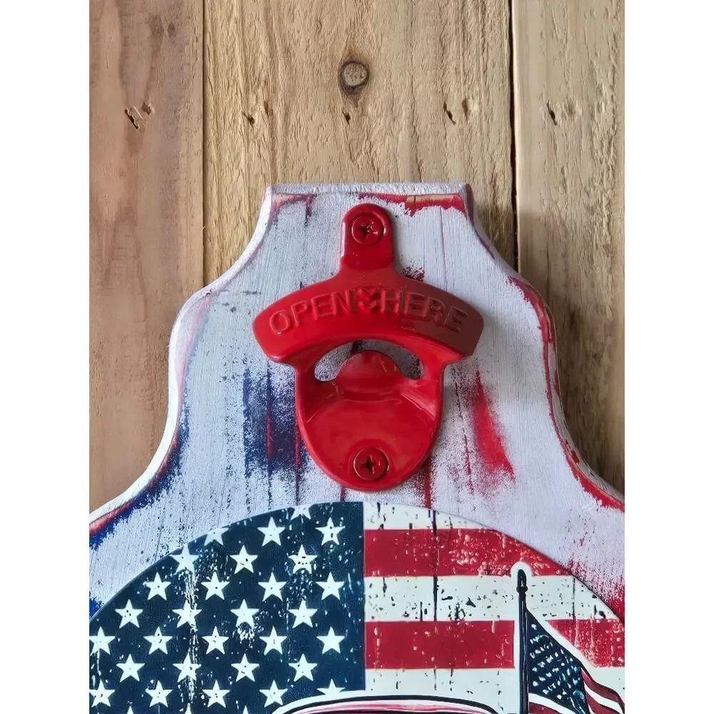 Red Pickup Wall Mount Plaque, Rustic Vintage, Solid Wood, Bottle Opener, Hooks